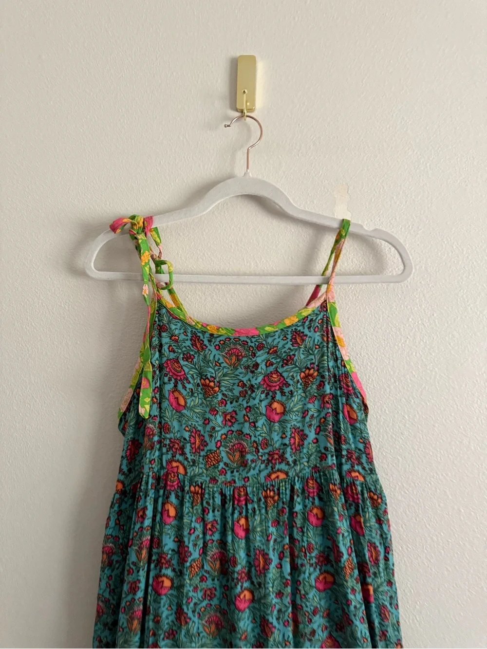 Natural Life Maddie Maxi Dress Turquoise Pink Fan Floral Sz L - Picture 5 of 7